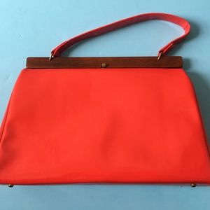 Red Vintage Markay Kelly Style Patent Leather Wood